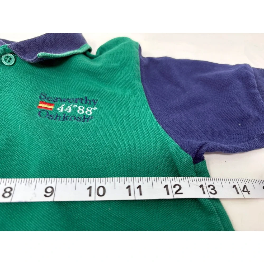 Vintage OshKosh Bgosh Boys Green Navy Colorblock Polo Shirt Size 6 Made in USA